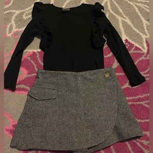 Zara black top and herringbone skort. Girls size 7